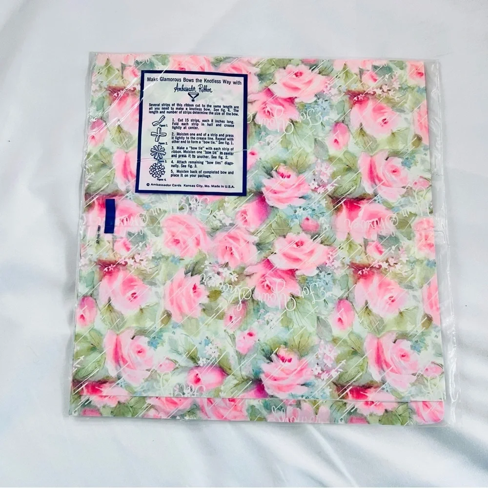 Vintage New Old Stock Hallmark Pink Floral For Your  Shower Gift Wrap Sheets